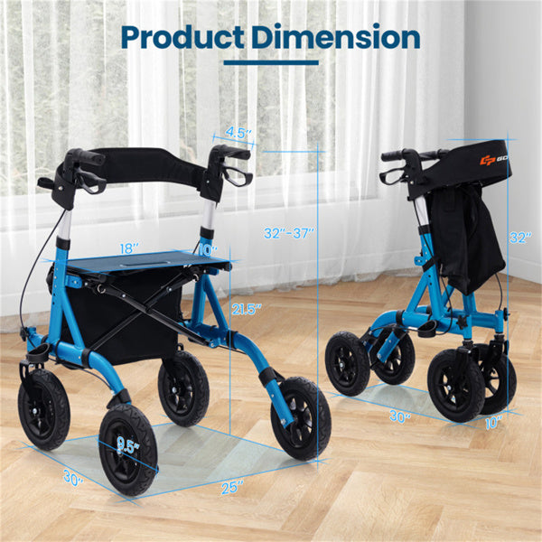 All-Terrain Rollator Walker with 9.5-Inch Wheels & Adjustable Height