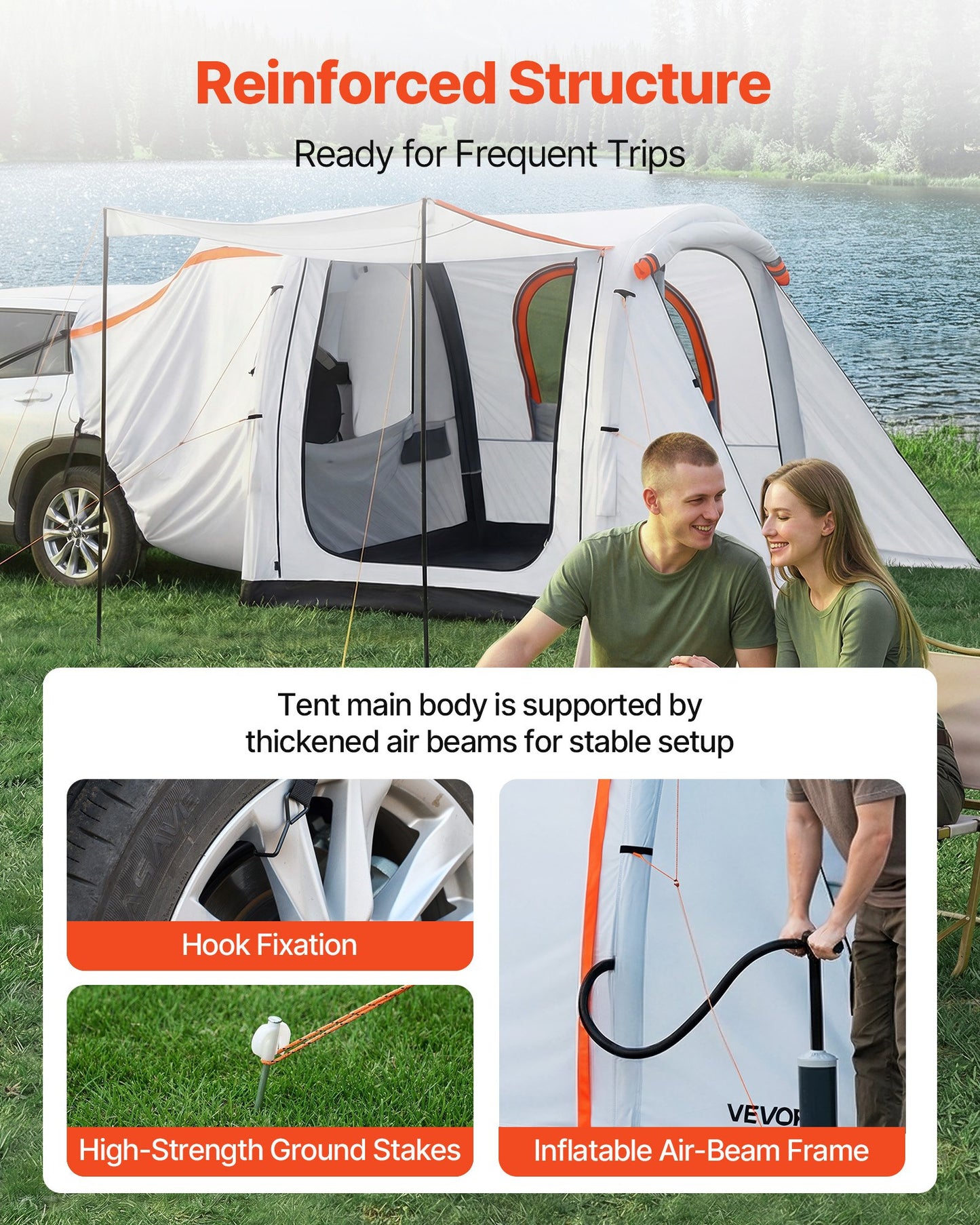 Inflatable SUV Tent with Awning - Waterproof Tailgate Camping Shelter 8x6.7 ft