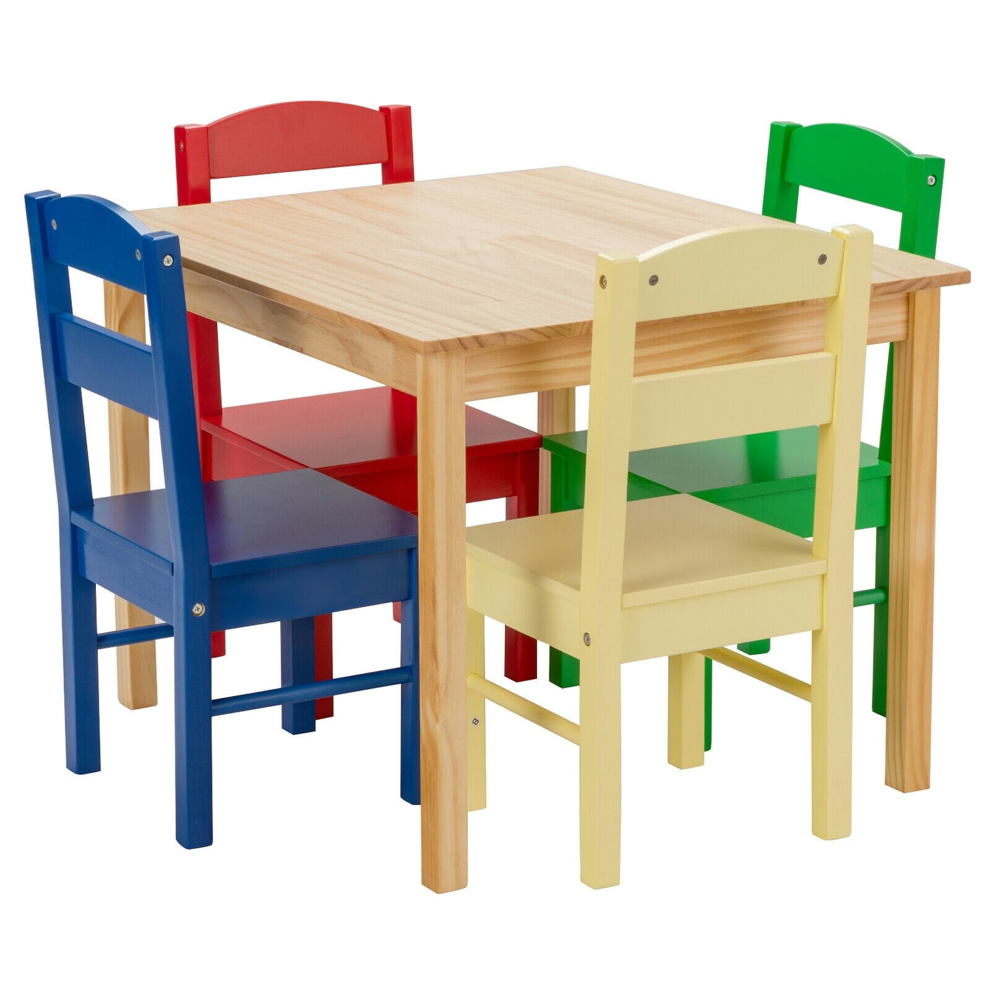 Kids Pine Wood Multicolor Table and Chair Set - 5 Pieces