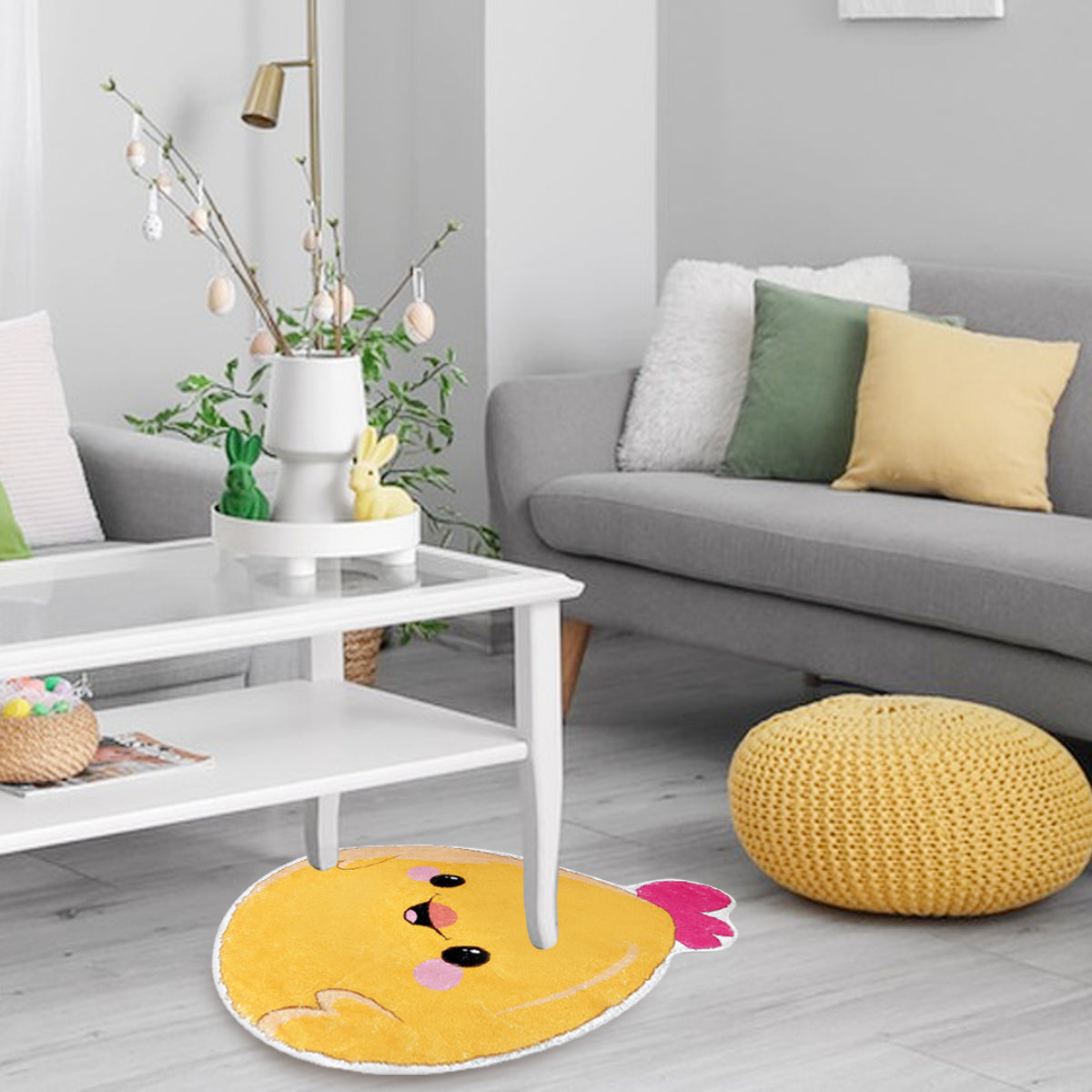 Chick Bathroom Rug - 24x15 Inch Non-Slip Washable Yellow Bath Mat