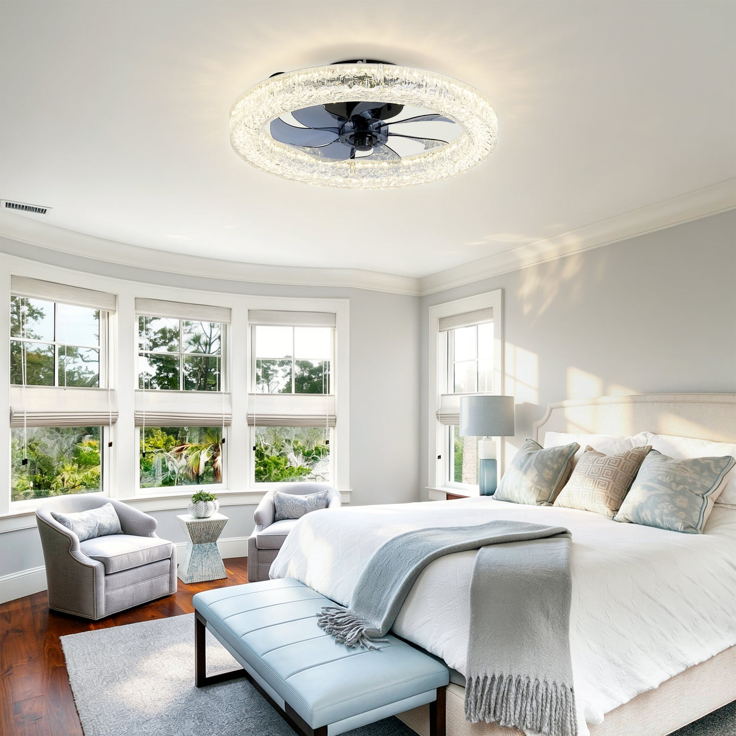 Dimmable Acrylic Ice Brick Ceiling Fan Light - Matte Black