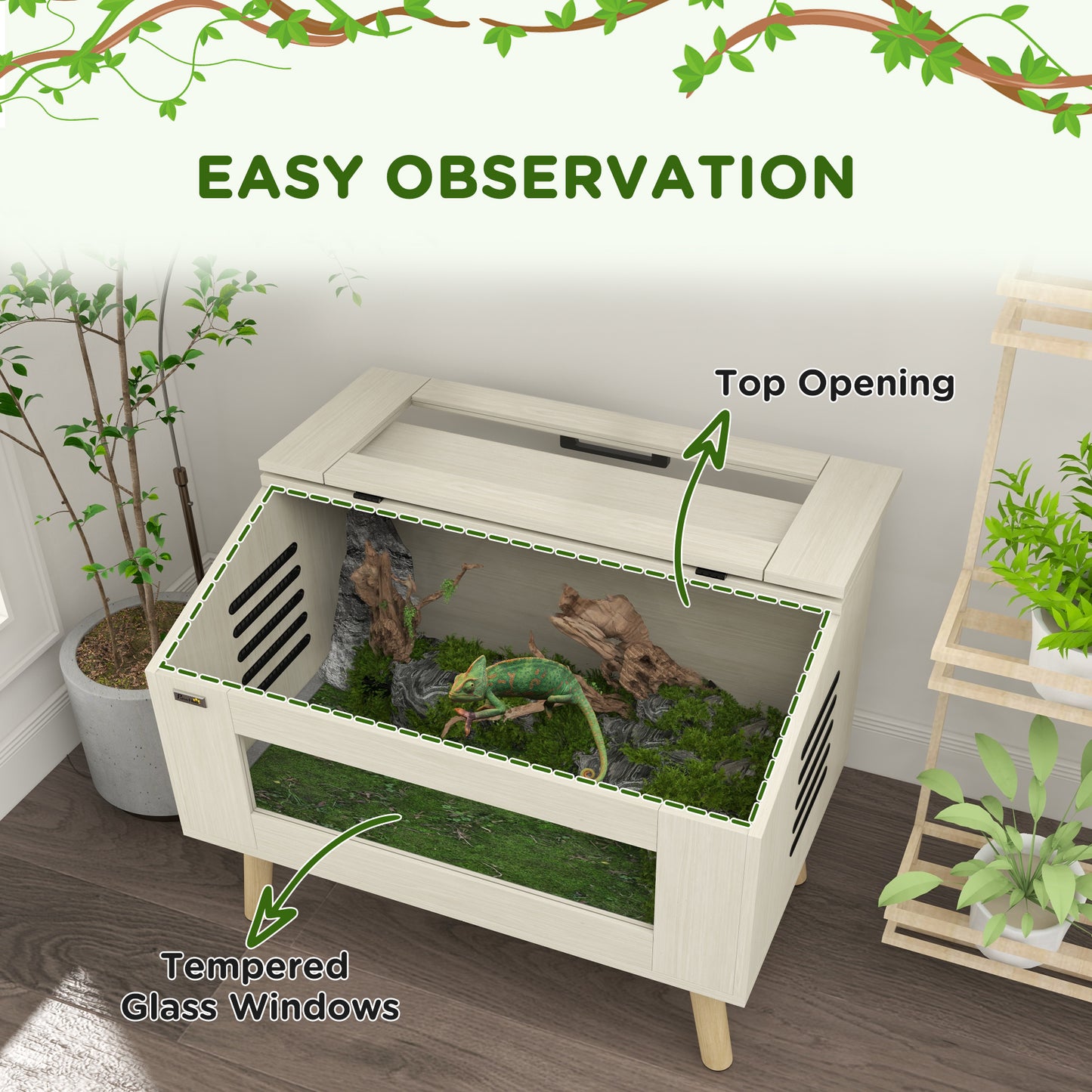 30 Gallon Reptile Enclosure with Glass Windows and Top Opening for Snakes Lizards