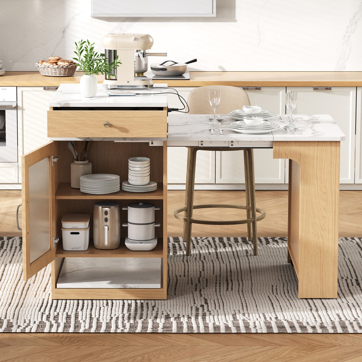 59.5 Kitchen Island With Extendable Dining Table,Kitchen Storage