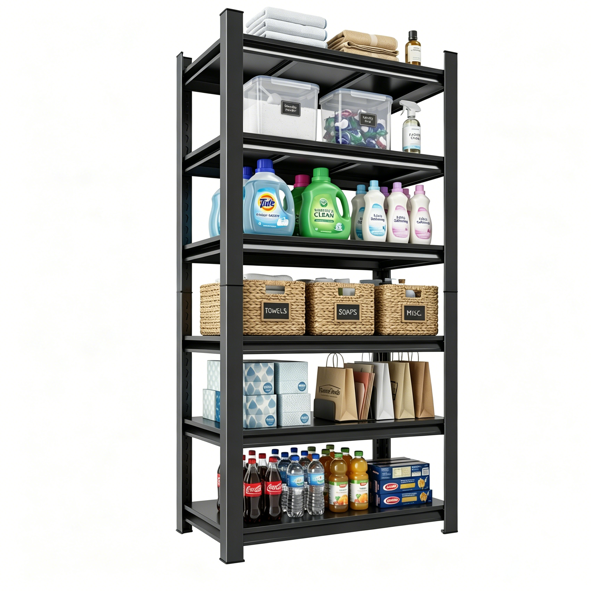 6-Tier Adjustable Metal Storage Rack - 82in High, Black