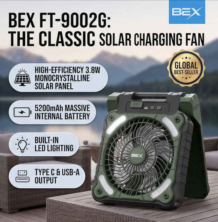 Portable Foldable Solar Charging Fan Green - Outdoor Eco-Friendly Fan