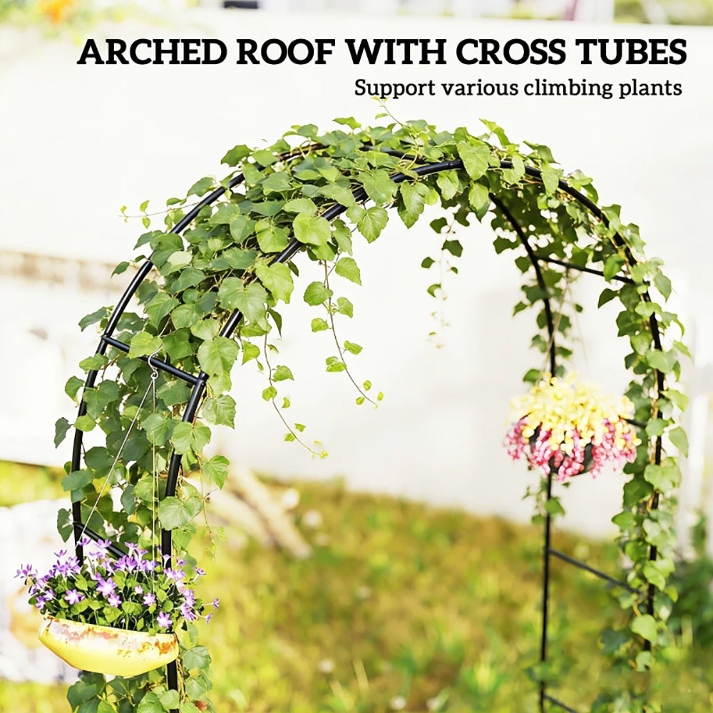 8 Ft Steel Garden Arch - Modern Wedding Arbor with Stable Base
