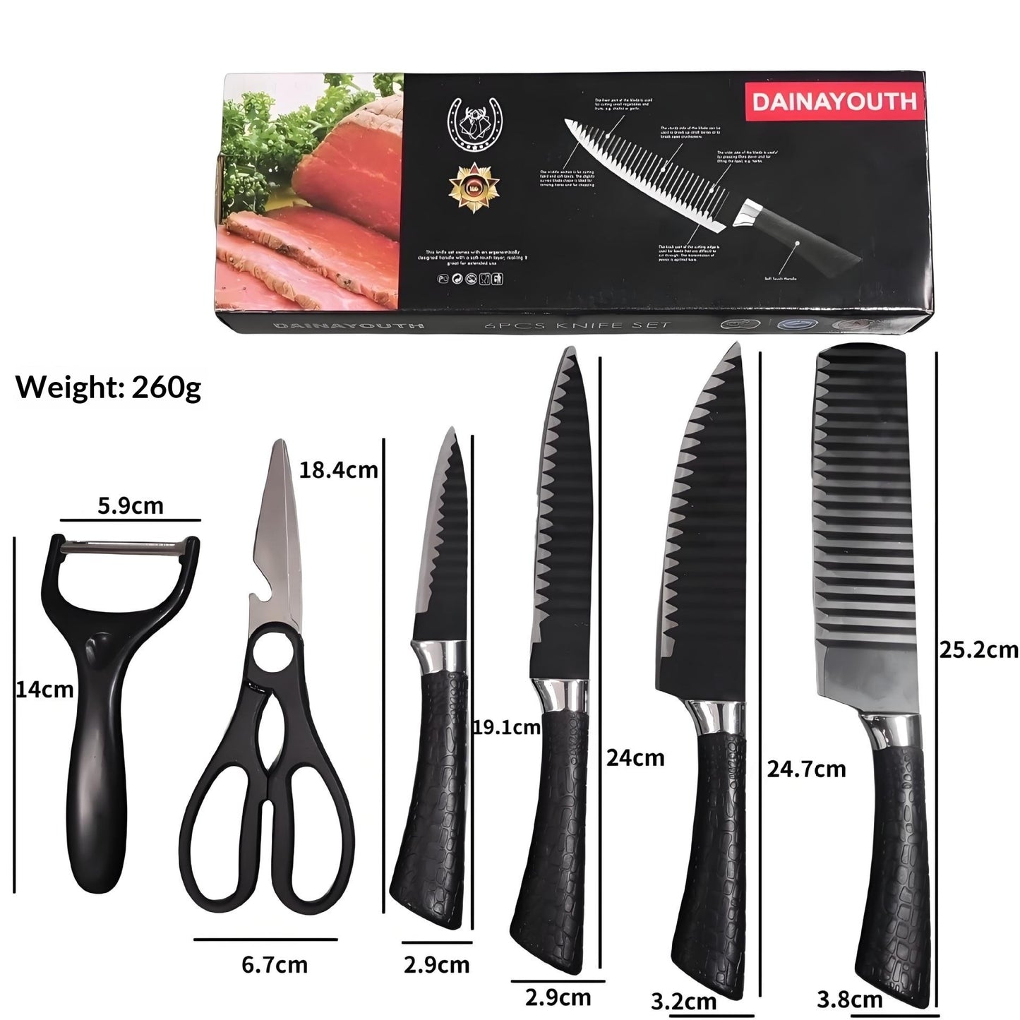 6-Piece Kitchen Fruit and Household Knife Set with Storage Box