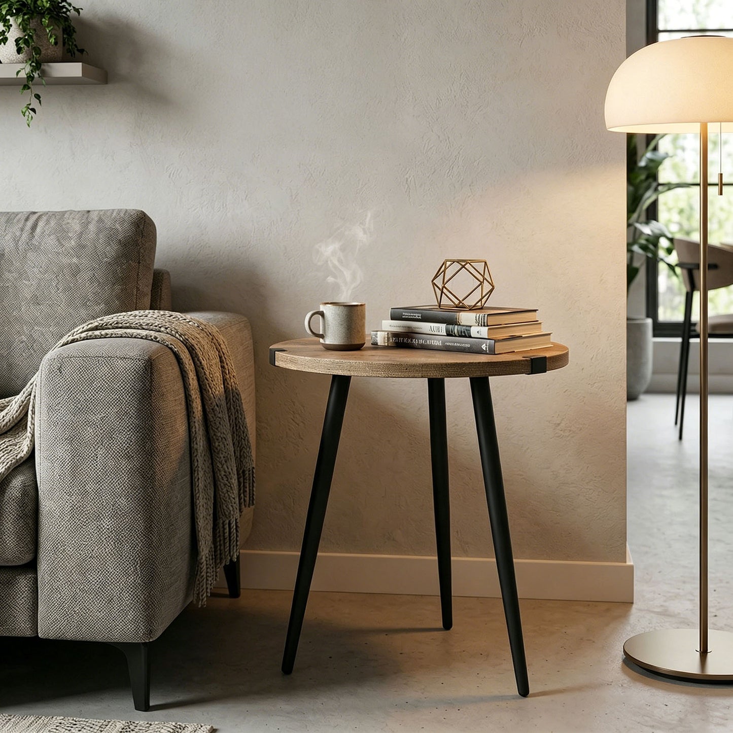 Modern Round Coffee Table for Living Room - Easy Assembly Oak
