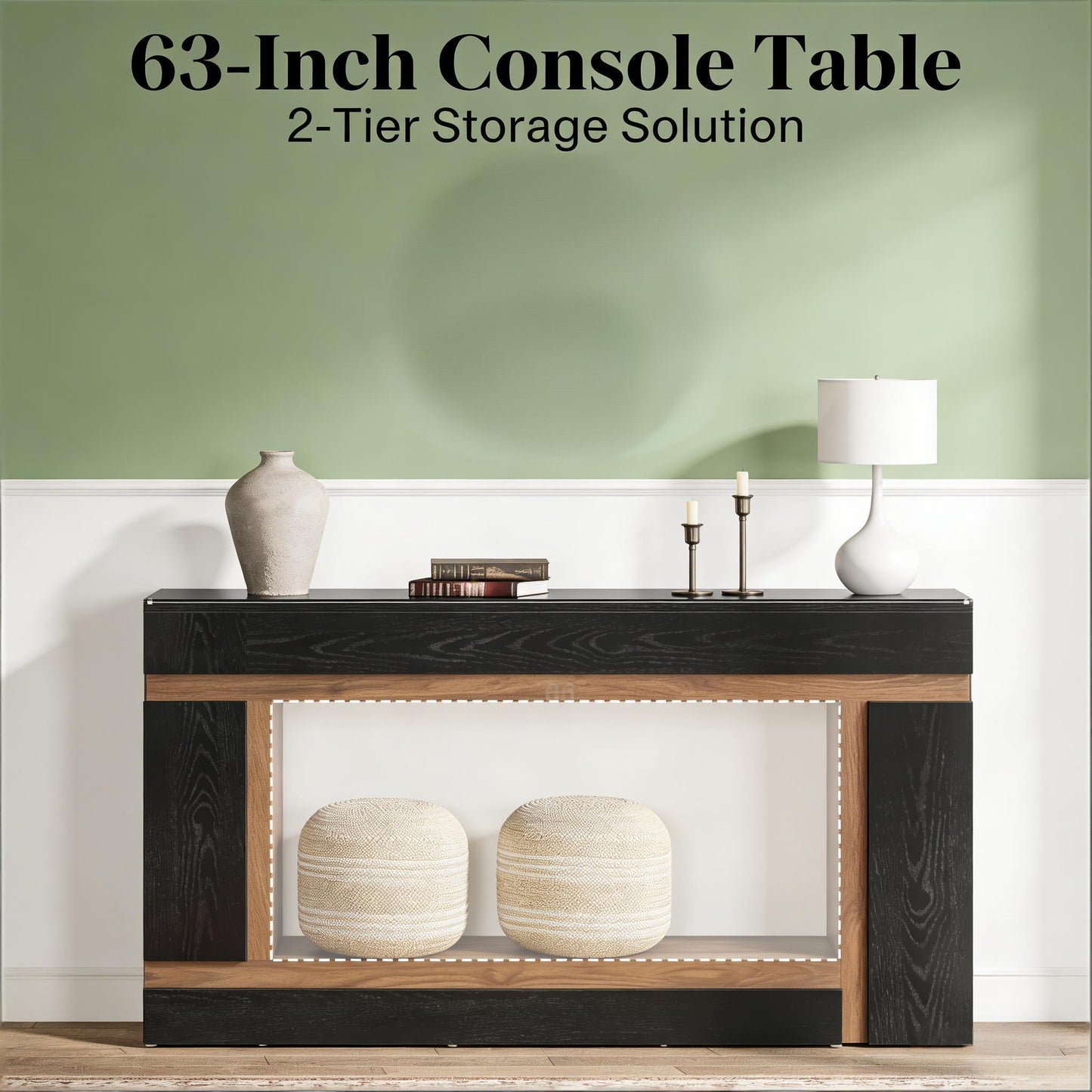 Rectangular Console Table with Walnut Black Finish - 63 Inch