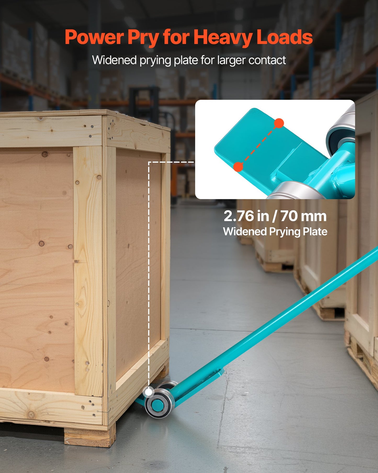 Heavy Duty Pry Lever Bar with Wheels - 56.5 Inch Carbon Steel Handle for Pallets & Heavy Equipment
