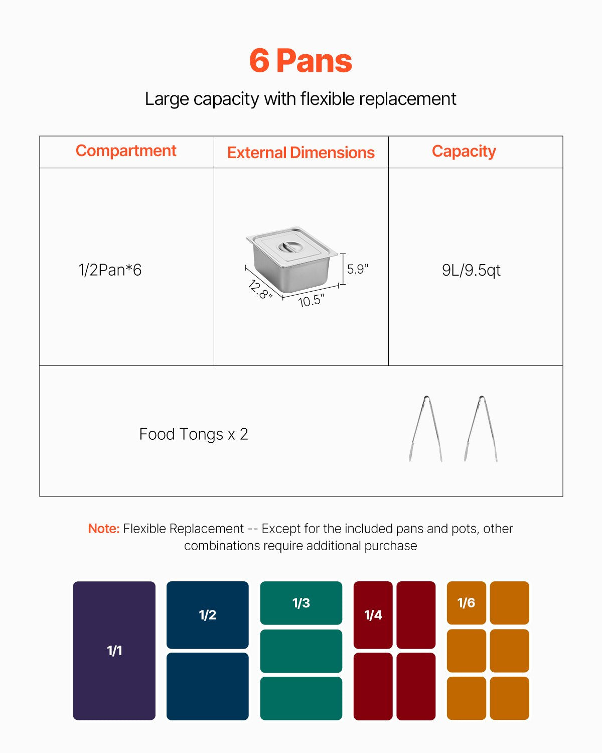 Commercial Food Warmer Steam Table with 6 Half-Size Pans, Silver