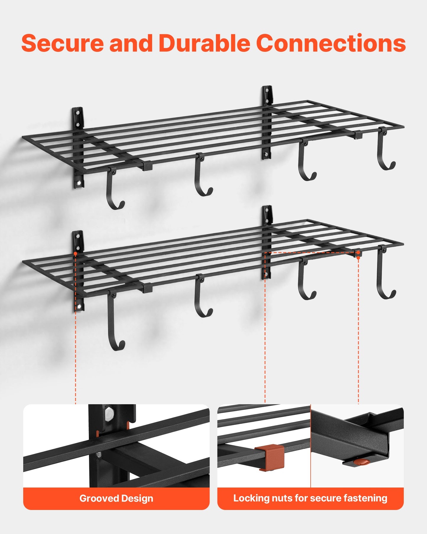 Heavy Duty Wall Garage Shelving Unit with Hooks - 2 x 4 ft Steel Storage Rack, Black