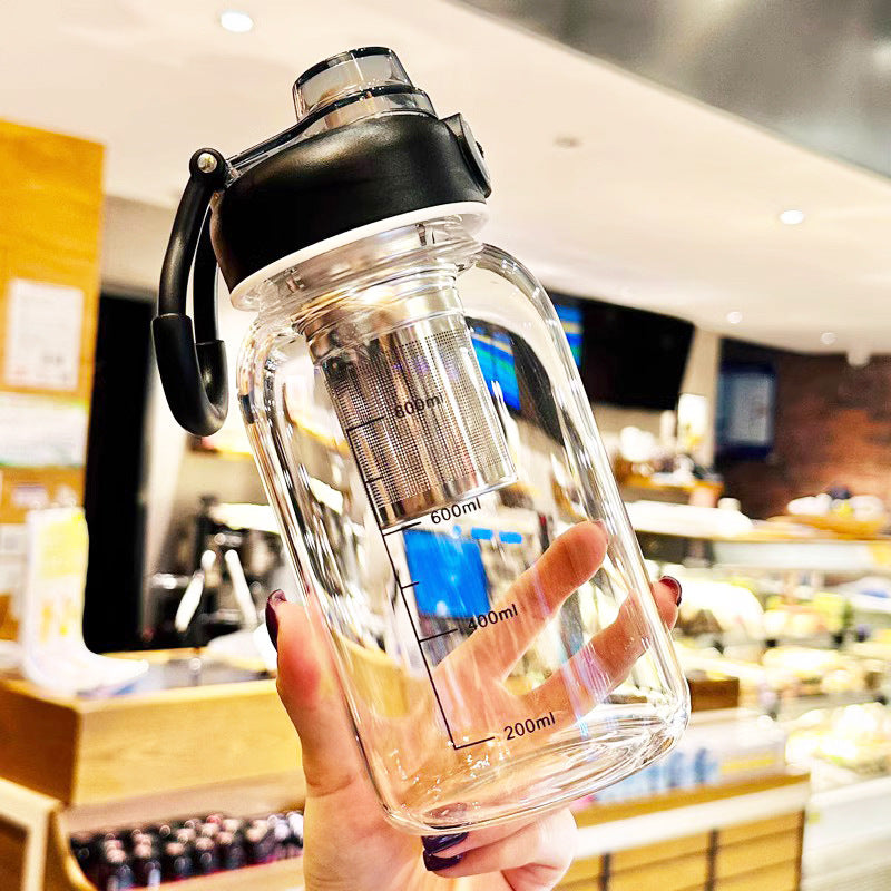 Extra-Large Glass Cup with Tea-Water Separation | Multi-Size & Color