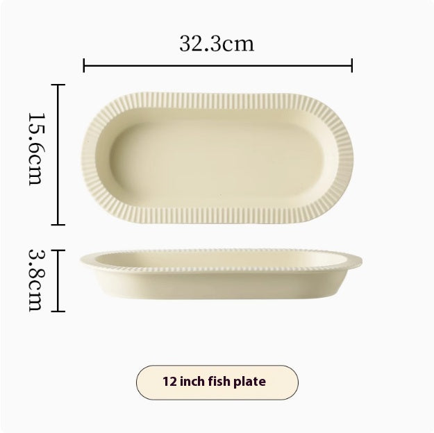 Cream Style Household Fish Platter - Long Porcelain Dinner Plate for Kitchen
