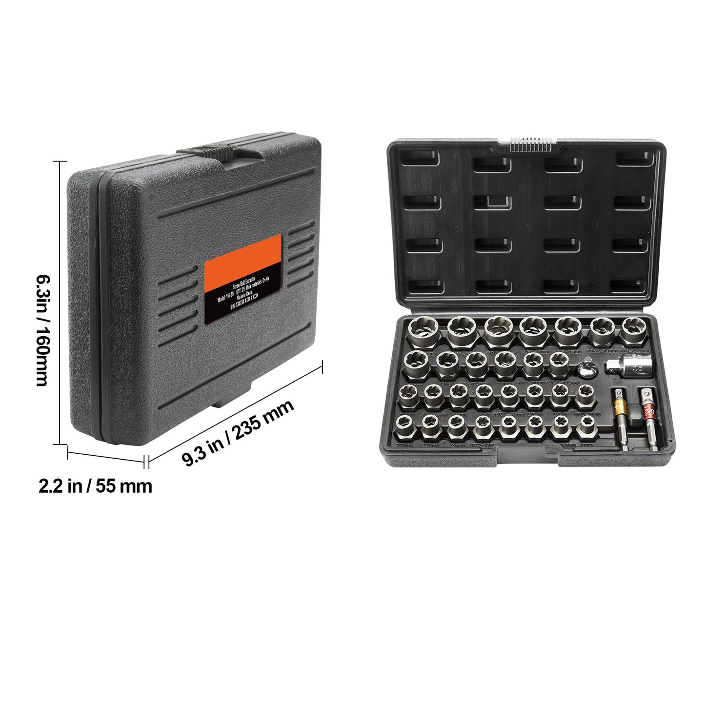 29-Piece Bolt Extractor Set for Damaged Rusted Bolts and Nuts - Steel Socket Wrench Kit