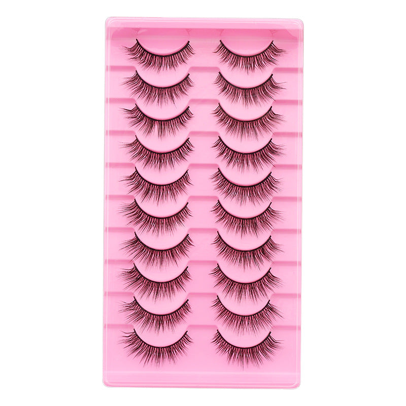 False Eyelashes 10 Pairs Natural Thick Curl L Pink Ladder LD Series Set