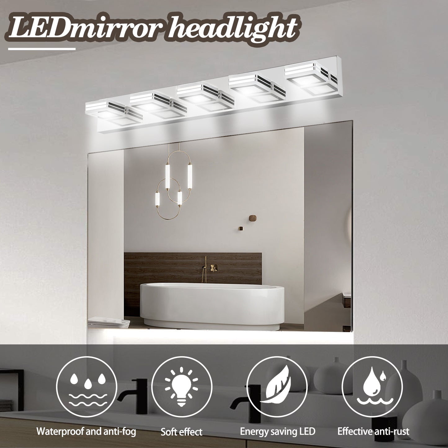 32-Inch Modern Chrome 5-Light LED Vanity Light Fixture
