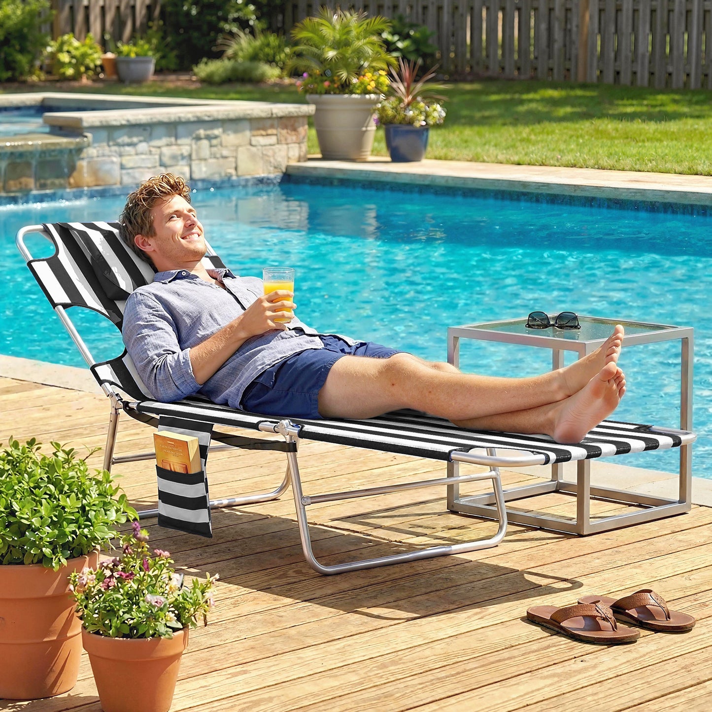 Adjustable Tanning Chair with Face Hole - Black Stripe