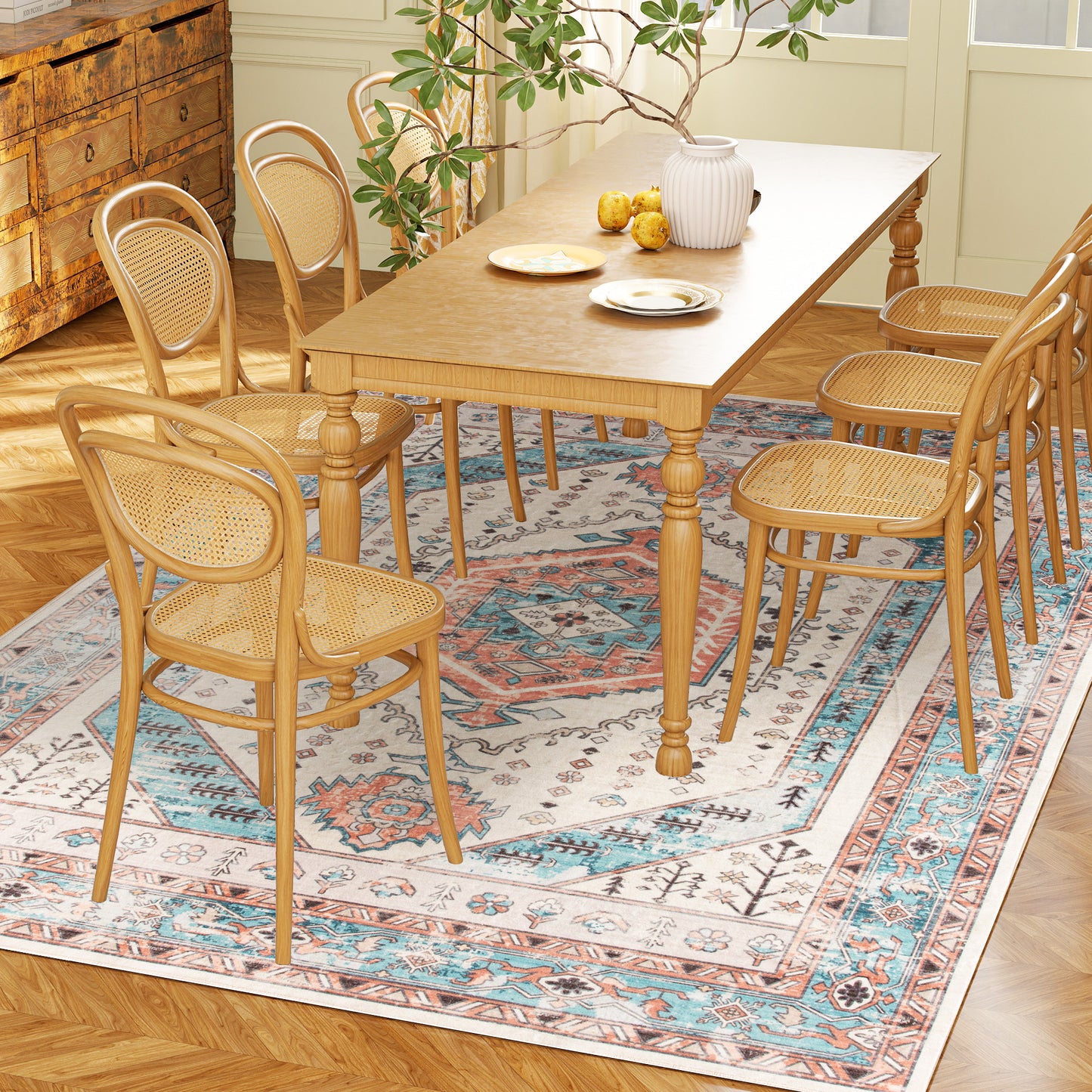 Vintage Machine Washable Area Rug - Brown & Blue, 4x6 ft