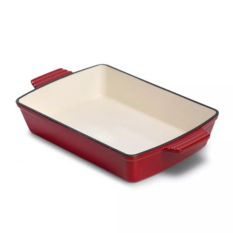 Rectangular Cast Iron Enamel Baking Pan with Handles - Uncoated Kitchen Bakeware