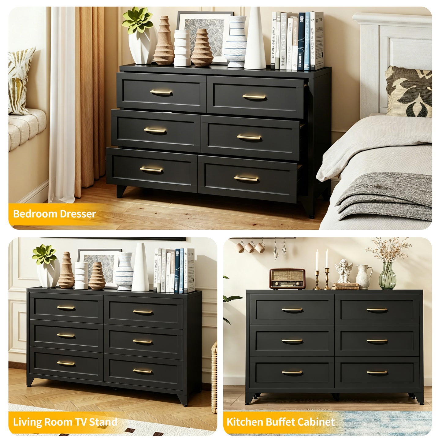 6 Drawer Dresser - Modern Eco-Friendly Metal Storage Chest