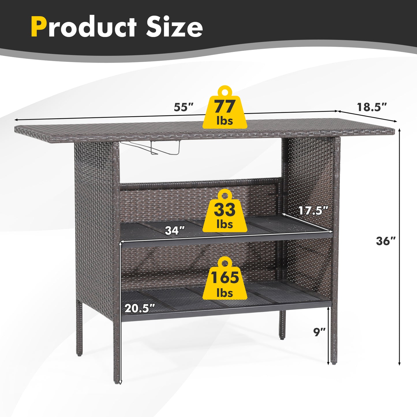 Outdoor Bar Table with 2 Metal Mesh Shelves - Sturdy & Elegant