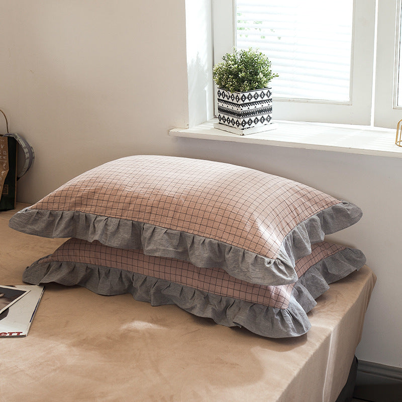 Washed Cotton Lace Pillowcase - Elegant Bedding Cover for Home Decor