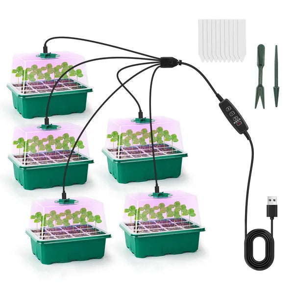 Seed Starter Tray Kit with Grow Light and Humidity Dome