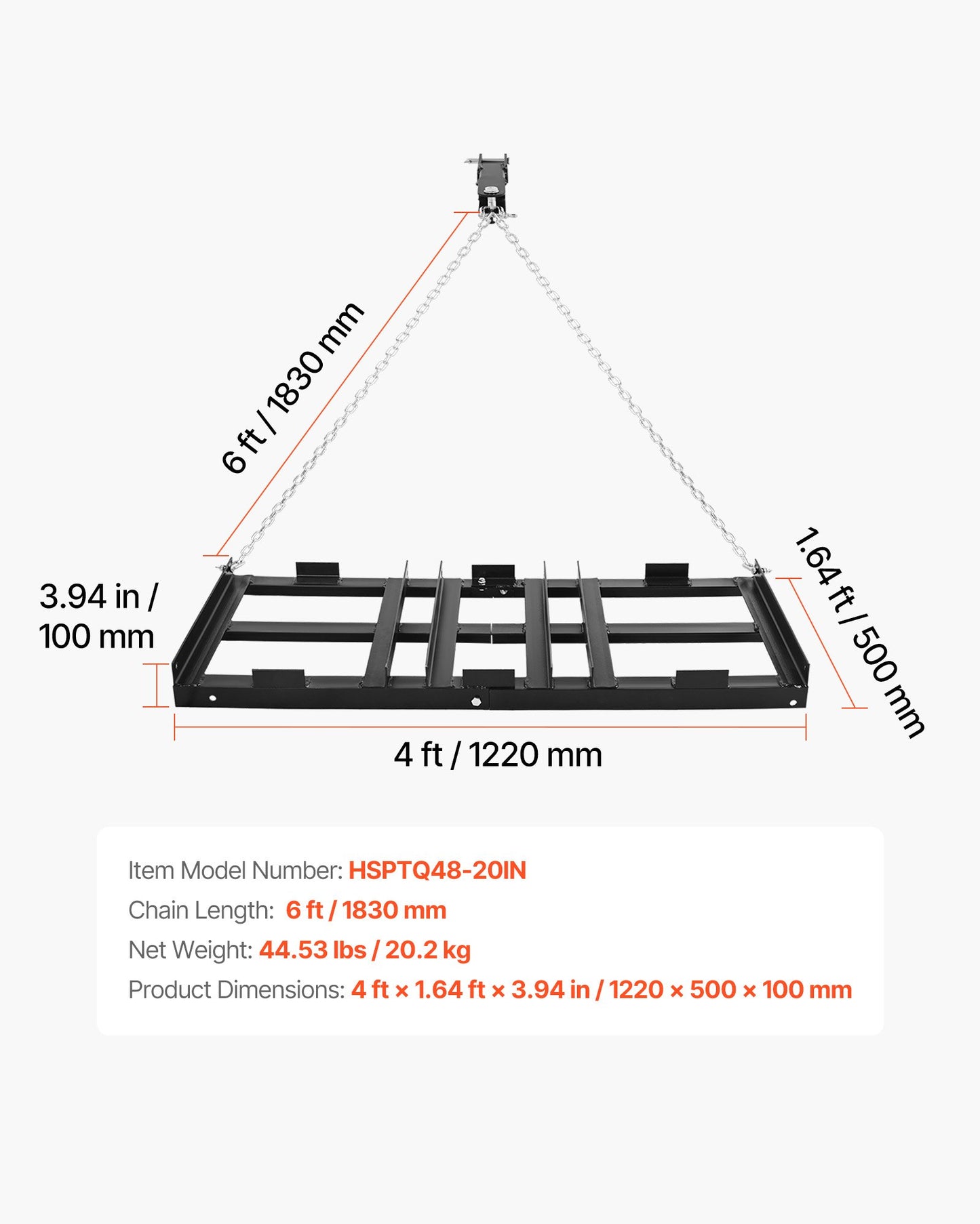 Heavy Duty Tow-Behind Drag Harrow 48x20in for Driveways Lawns Tractors ATV UTV