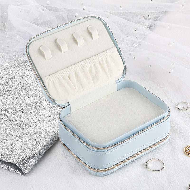 Zipper Leather Jewelry Box Storage - Pink & Light Blue