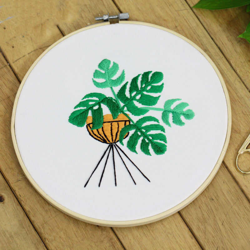 DIY Embroidery Kit for Beginners - Handmade Cross Stitch Material Bag with Canvas, Thread & Frame