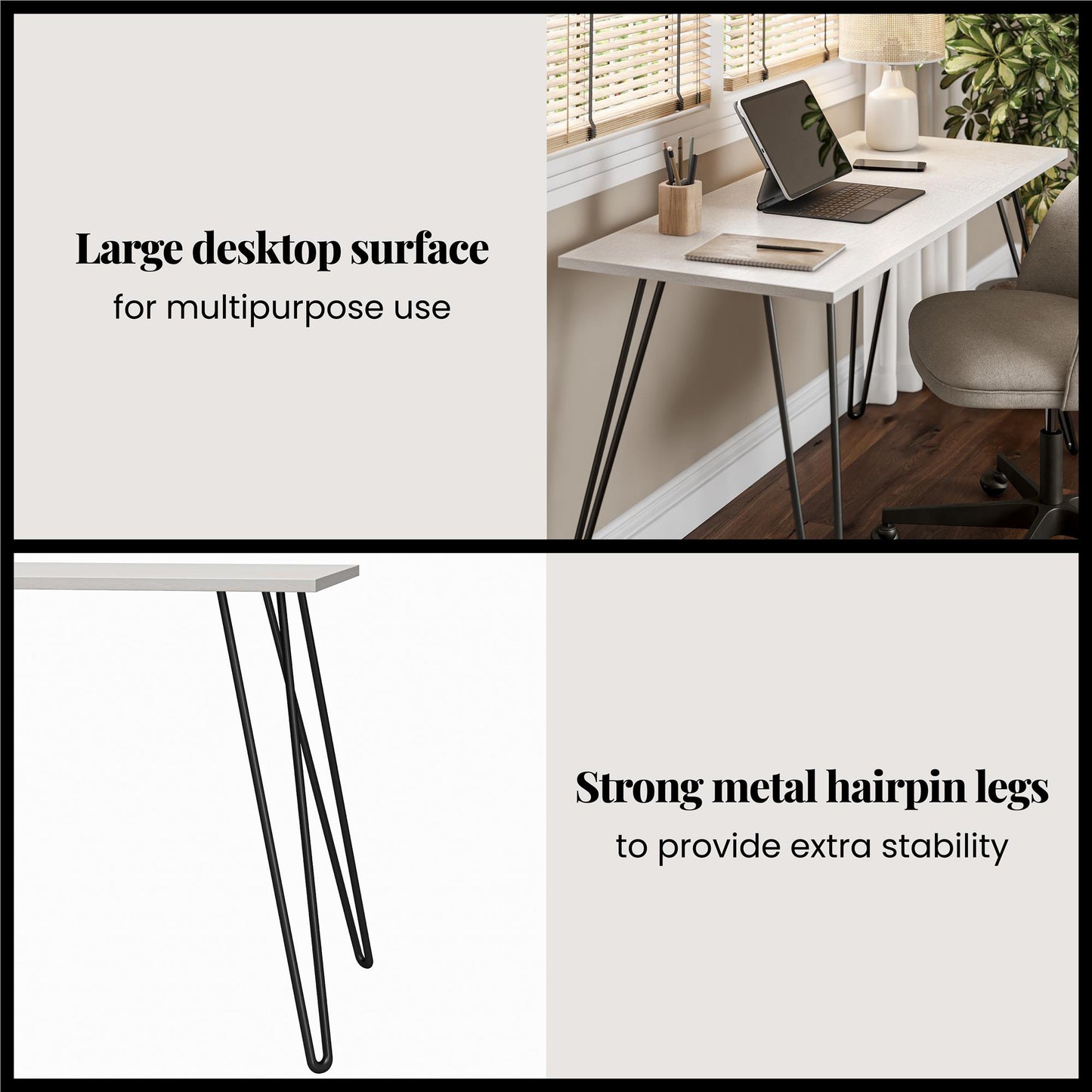 Writing Desk with Black Hairpin Metal Legs - White Oak