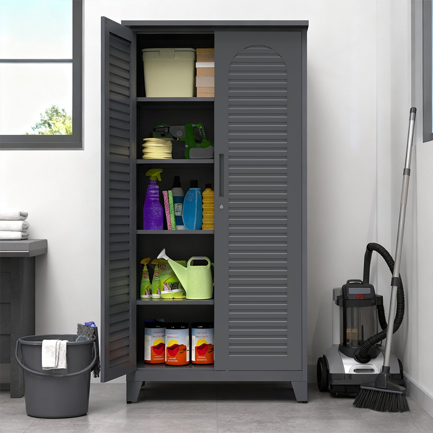 73'' Tall Metal Tool Storage Cabinet - Slate Finish