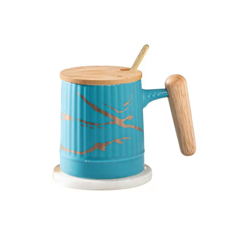European Style Ceramic Coffee Cup with Lid and Spoon - 400ml