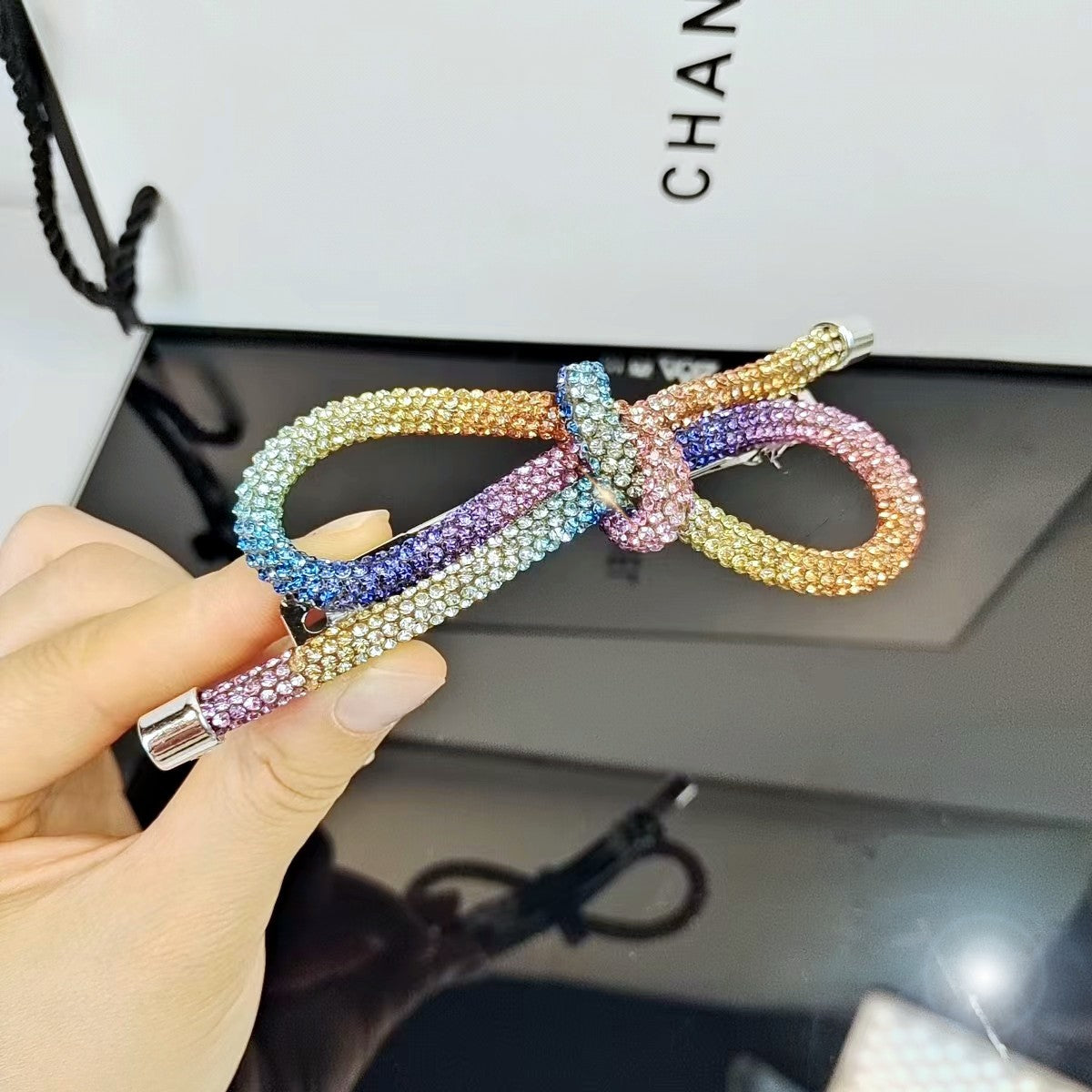 Elegant Rhinestone Bow Hair Clip - Luxury Hair Accessory for Women