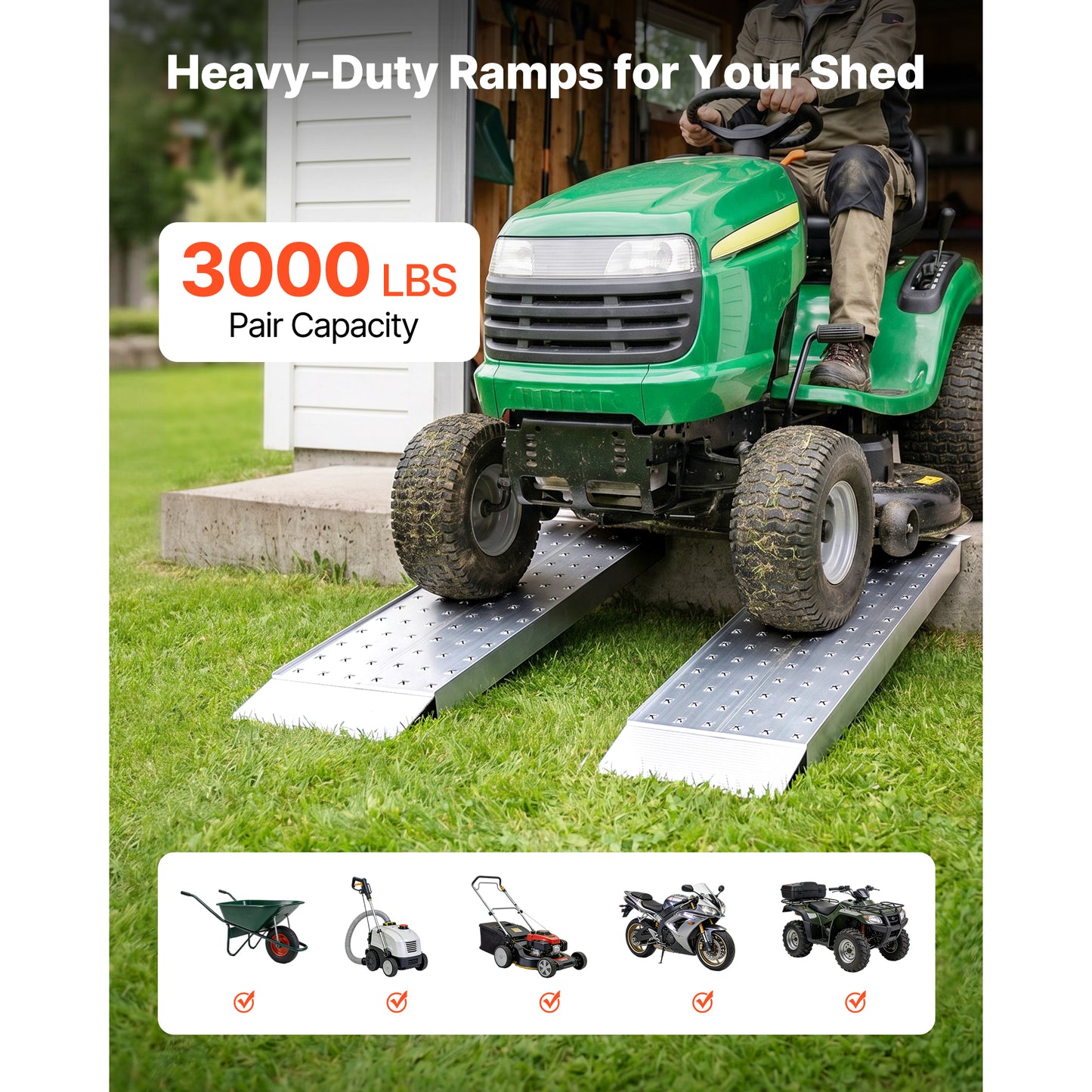 Heavy-Duty Aluminum Loading Ramps Set 39x12 Inches for ATV, Motorcycle, Lawn Mower, Tractor