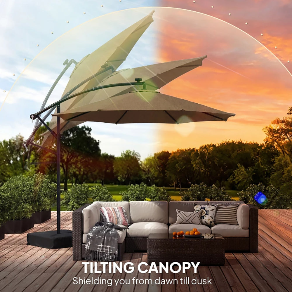 10 Ft Offset Patio Umbrella with LED Light & Cover - Multiple Colors