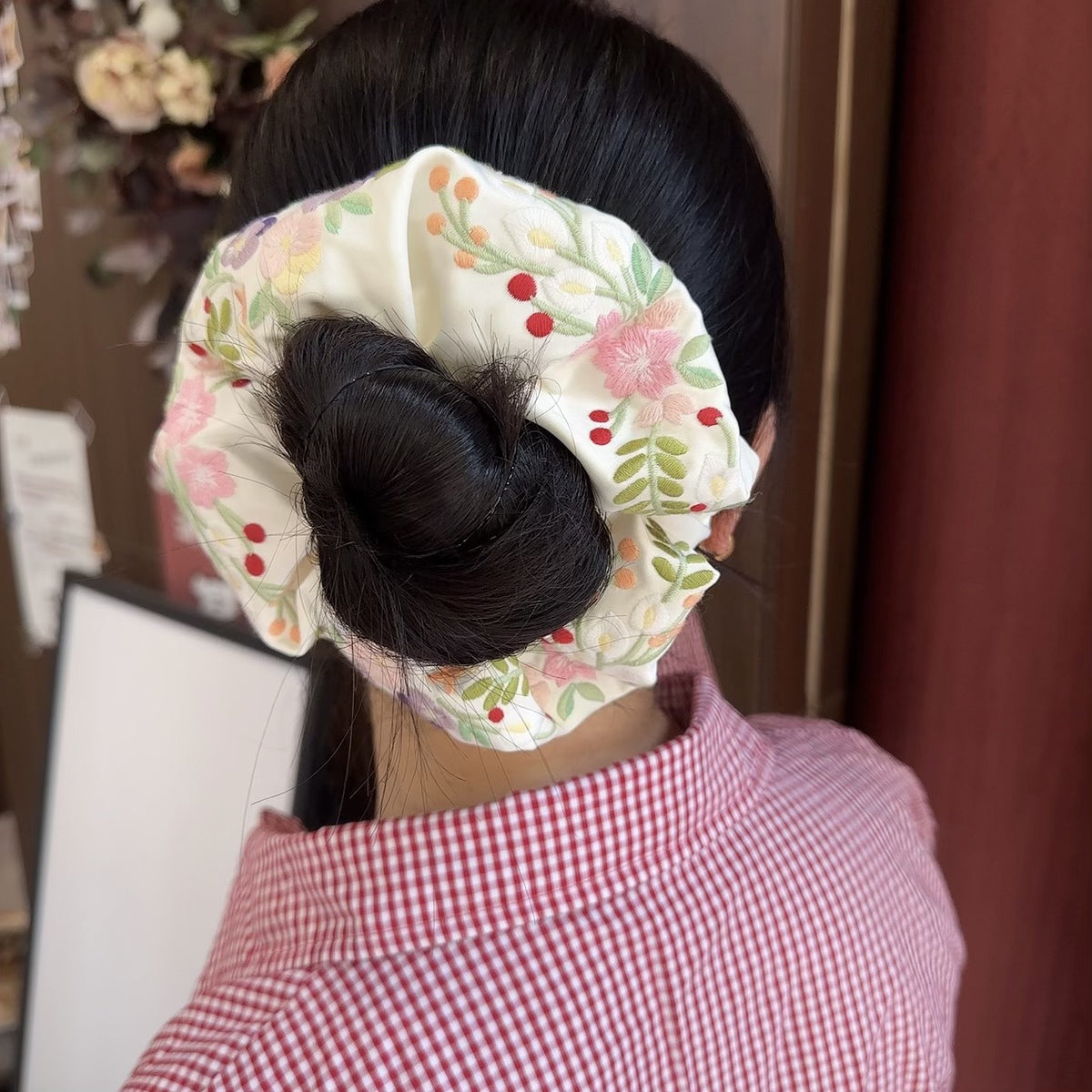 Embroidered Hair Ring - Chinese Style Fabric