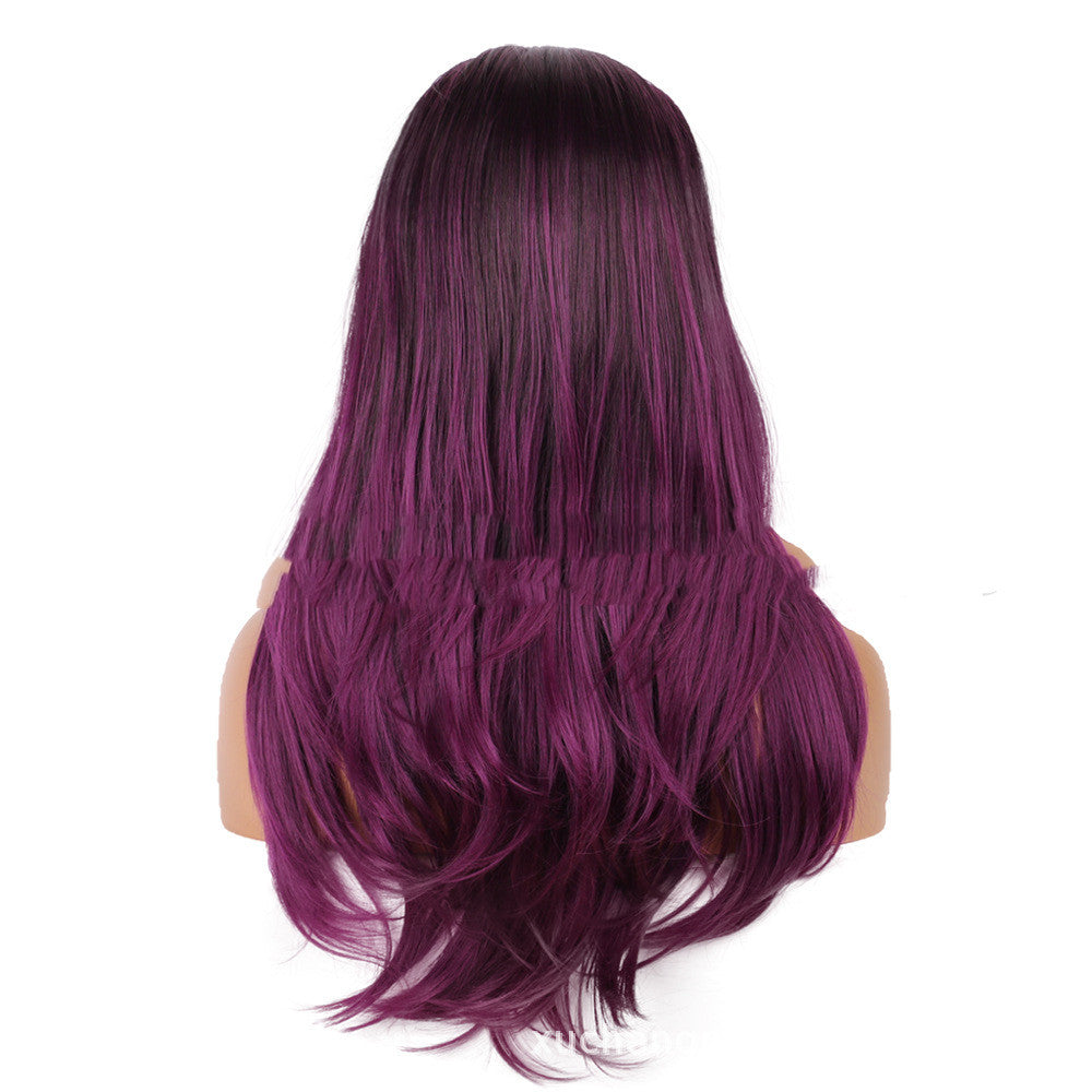 Long Curly Hair Wig with Oblique Bangs - 26 inches