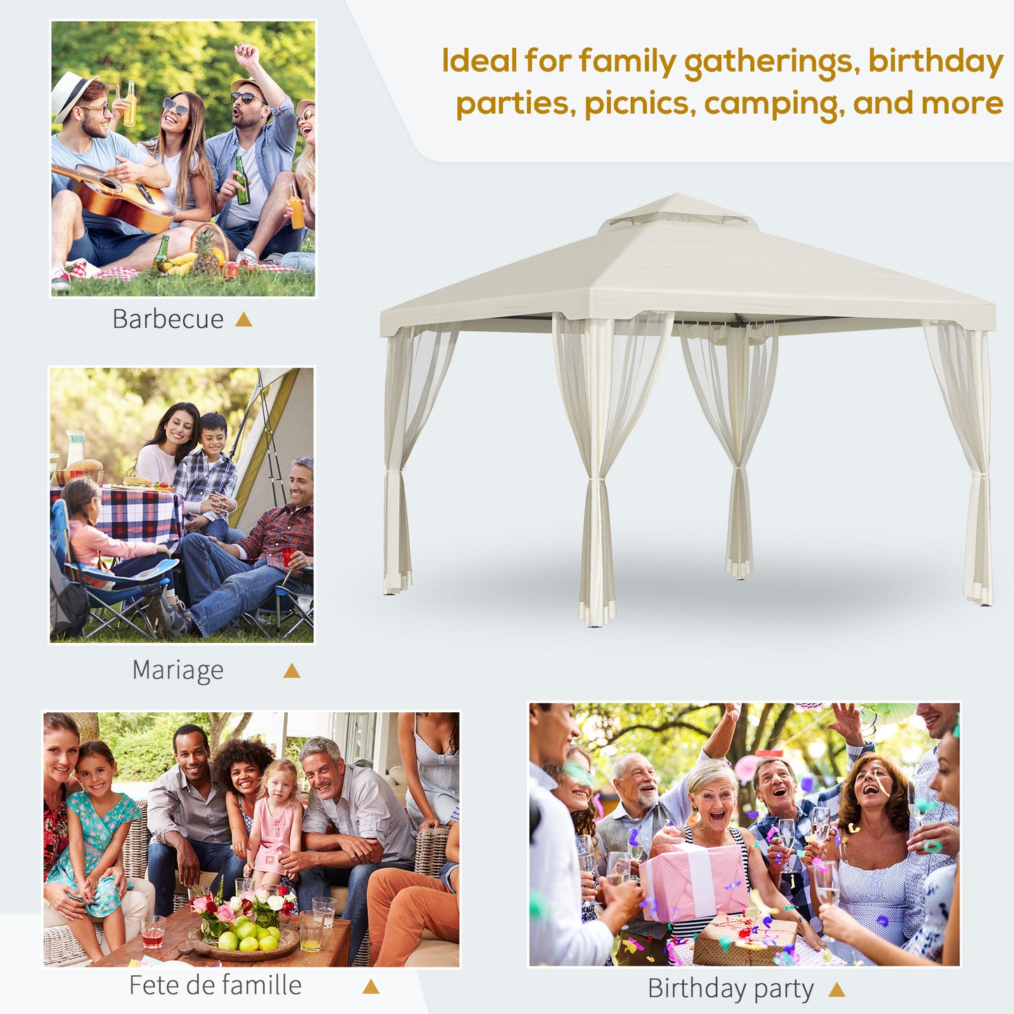 9.6ft x 9.6ft Outdoor Patio Gazebo with 2-Tier Canopy & Netting