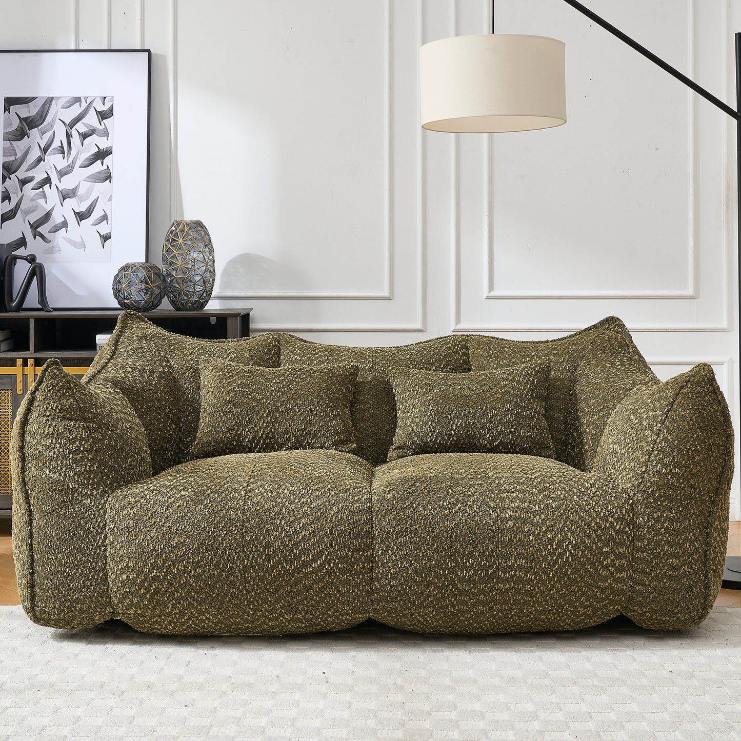 Comfortable Square Bean Bag Chair - Olive Green, Foam Core for 2