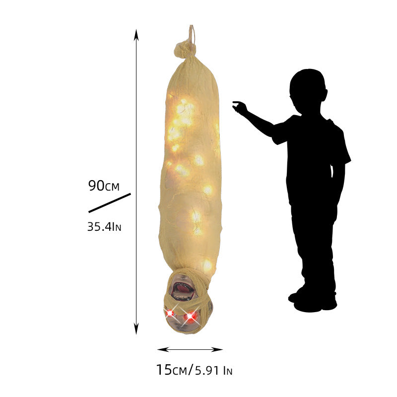 Halloween Hanging Ghost Inverted Mummy Light-Up Decoration - Yellow