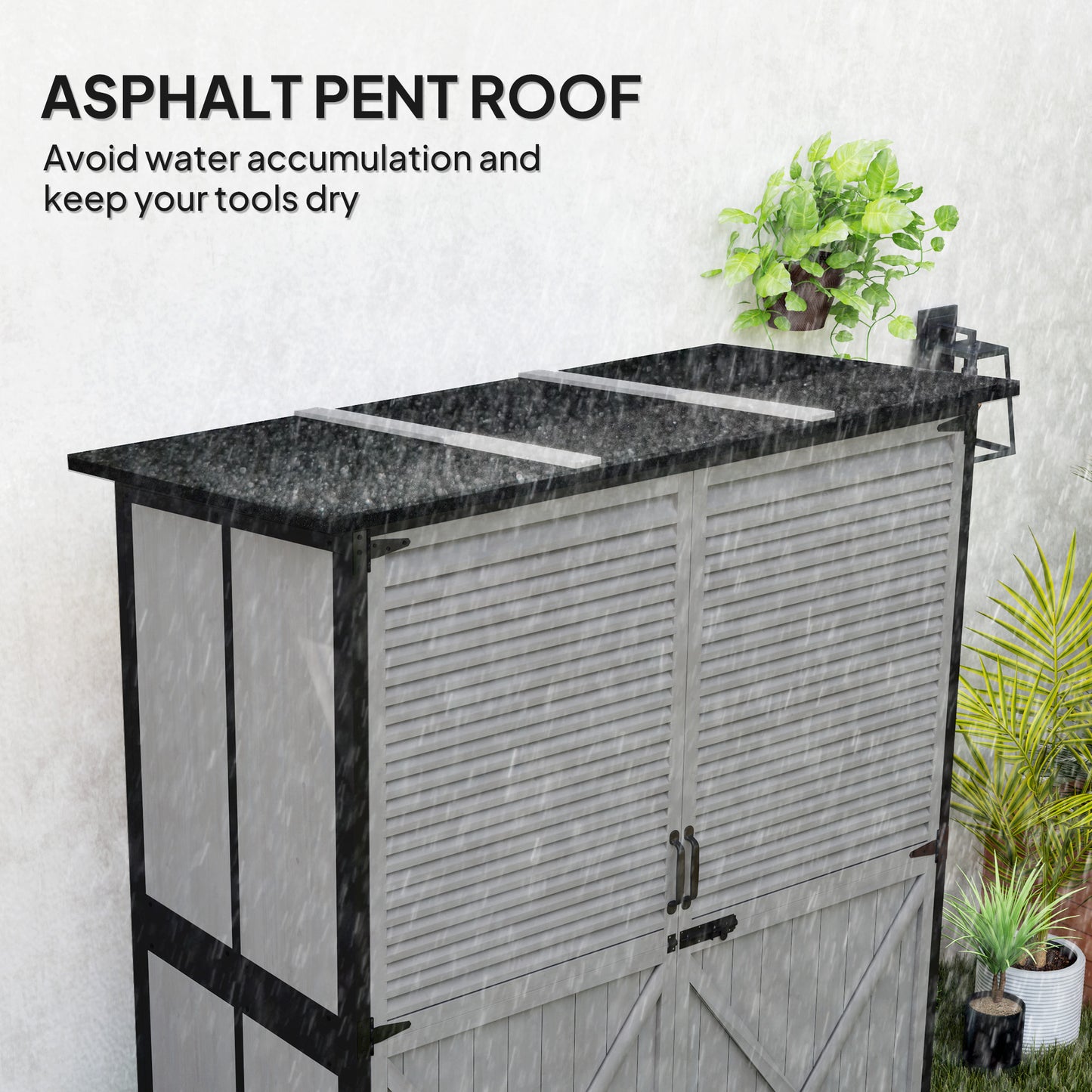 Wood Storage Shed, Outdoor Garden Shed With Asphalt Roof, 2 Shelves,