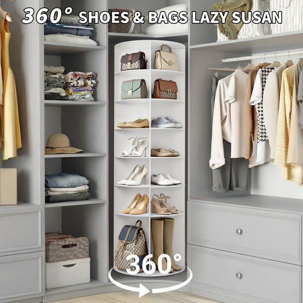 7-Tier Rotating Shoe Rack - Space-Saving White WPC Storage