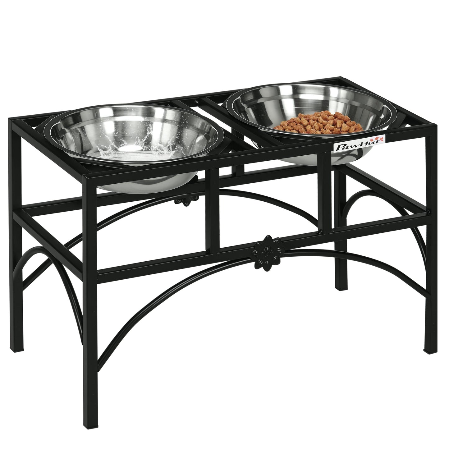 Elevated Dog Food Bowls Set with Stainless Steel Dishes - Black, 14 Inch