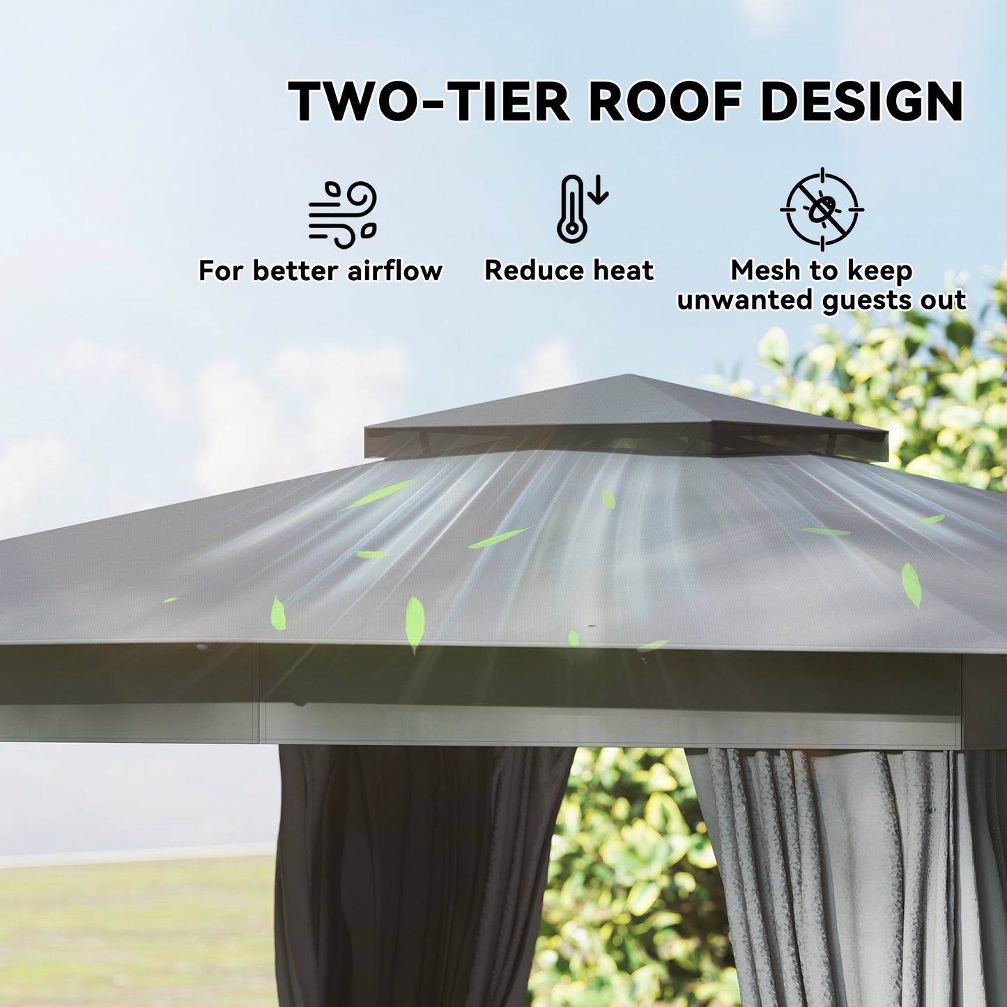 10x10 Outdoor Patio Gazebo Canopy with Curtains & Netting - Dark Gray