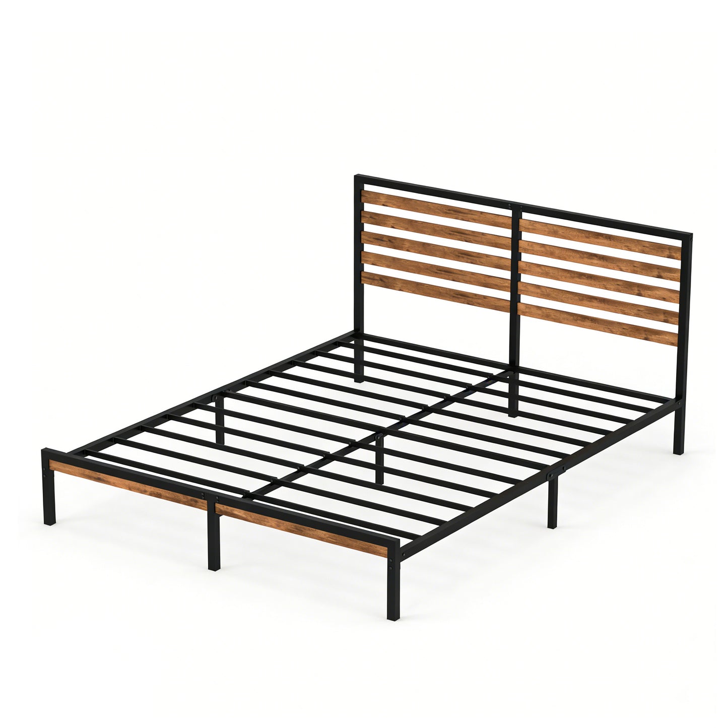 Full Size Platform Bed Frame with Wood Headboard & Under Bed Storage