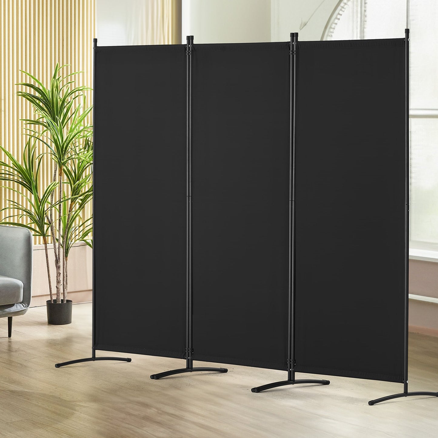 3-Panel Room Divider - 102x71 Inch Folding Privacy Screen - Black