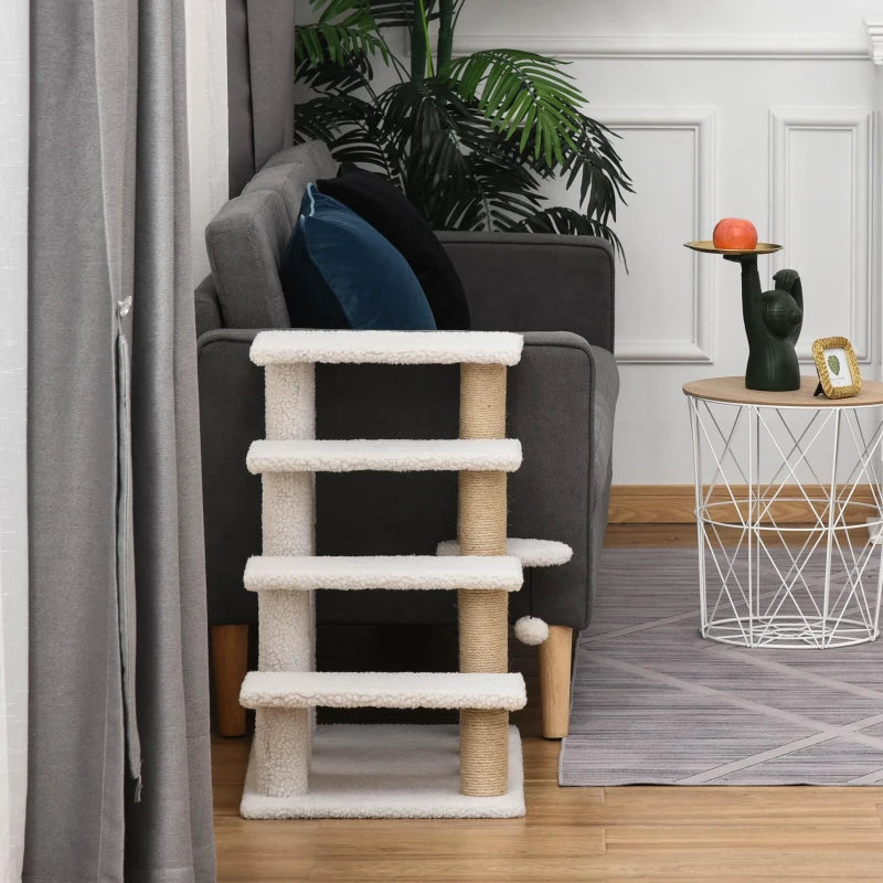4 Levels Cat Steps with Scratching Posts for High Beds - White
