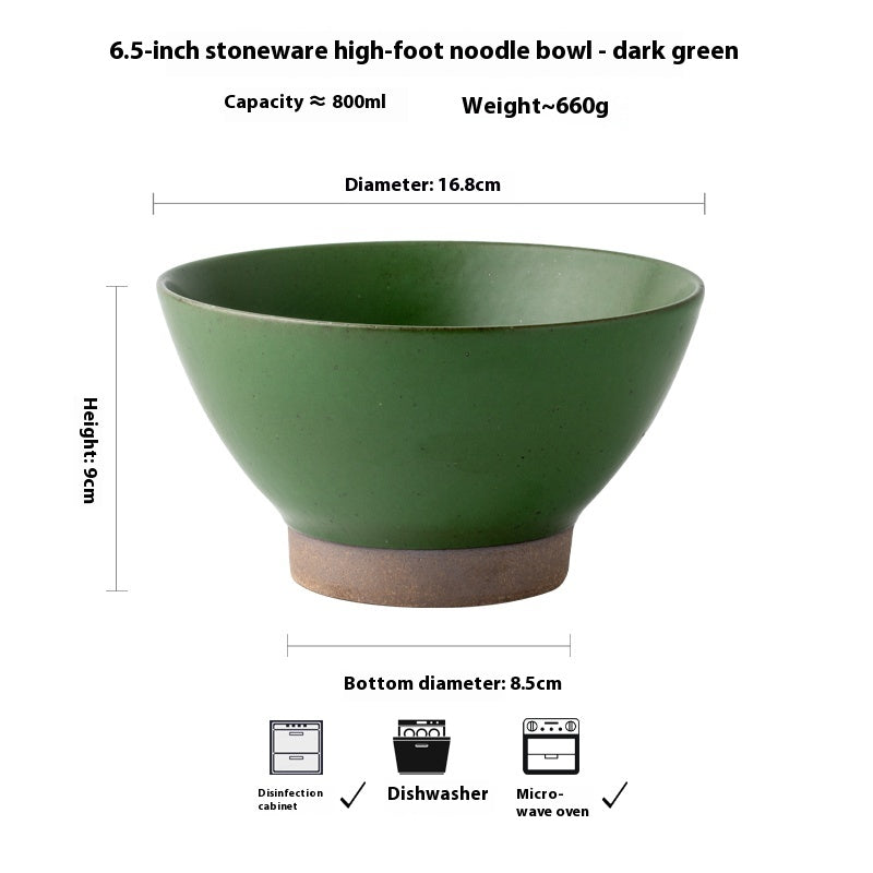 Stoneware High Leg Ceramic Ramen Bowl with Bamboo Pattern, 6.5 Inch Diameter